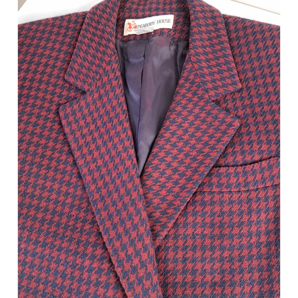 Vtg PEABODY HOUSE Women's 5/6 Houndstooth Blazer Jacket Burgundy Navy Academia - Picture 2 of 11
